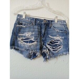 Kancan Denim Blue Raw Hem Shorts With Distressing Detail Size Small‎ Summer